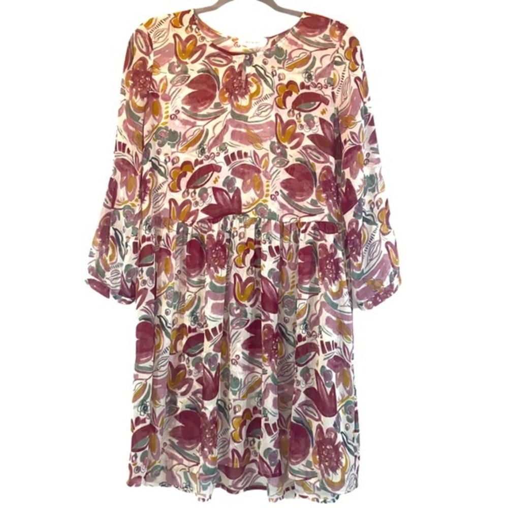Vince Camuto S ivory floral sheer babydoll dress